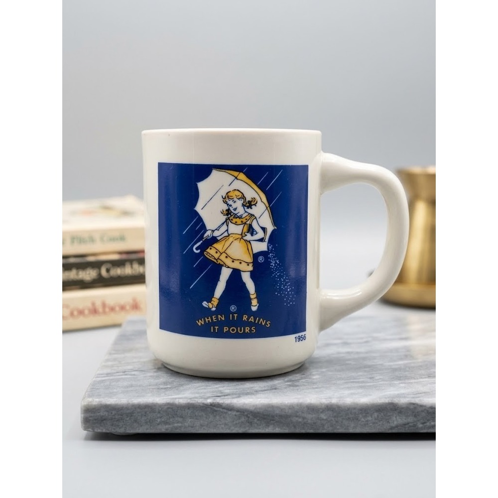 Vintage 1956 Morton Salt Girl Mug When It Rains It Pours Coffee Cup Advertising